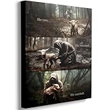 Jesus and Lost Sheep Canvas Wall Art, Good Shepherd Rescue Scene Print, Biblical Parable Poster Framed Artwork, Inspirational Christian Decor for Church Living Room or Prayer Room