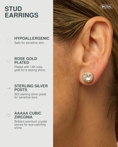 Image of PAVOI 14K Gold Plated 925 Sterling Silver Post Brilliant Round Faux Diamond Halo Earrings - Premium Cubic Zirconia