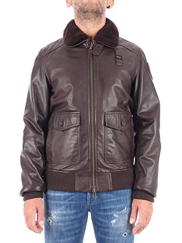 Bomber in pelle con collo in pelliccia vera removibile tramite automatici.Sul davanti due tasche grandi con pattina e chiusura a bottone.Costina sul polsi e giro vita.