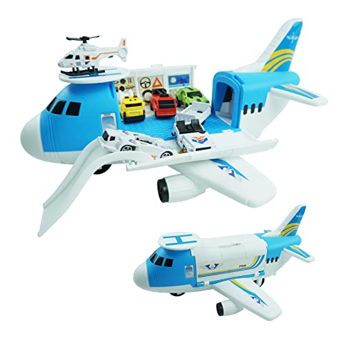 RedCrab Transport Flugzeug Spielzeug, Transport Cargo Flugzeug Hubschrauber Spielzeug Set für Kinder Spielzeug ab 3, DIY Flugzeug Spielset mit Rampe und Zubehör inklusive Cover