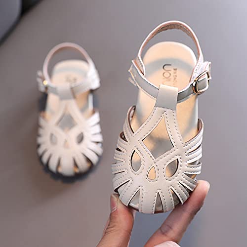 Toddler Girl Sandals Fashion Solid Soft Sole Toe Sandals Color Cap Hollow Summer Girls Girl's Shoes (White, 3.5-4 Years)3
