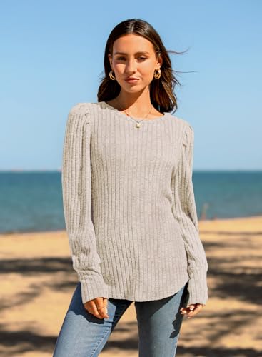 Image of MIHOLL Women's Puff Long Sleeve Shirts Casual Knit Blouses Crew Neck Elegant Tunic Tops