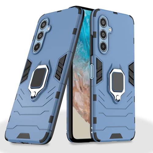 Image of Pikkme D5 Tough Armor Back Cover | 360 Protection Case | Ring Holder Stand Bumper Case for Samsung Galaxy M35 5G (Blue)