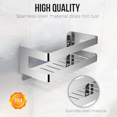 QL Shower Shelf,Stainless Steel Bathroom Rack,Bathroom and Kitchen Wall Organiser,Shampoo Holder 20CM,Chrome - Image 3