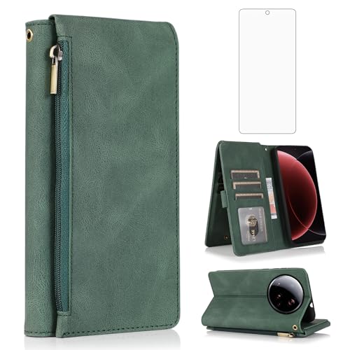 Coque Xiaomi 15 Ultra 5G en cuir vert Asuwish avec protège-écran et porte-cartes