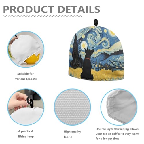 Image of Tea Pot Cover Starry Night Dog Print Teapots Cosy Insulated Tea Cozies Home Kitchen Decoration Teapot Dust Cover Warming Tea Kettle Quilt Creative Gifts for Party