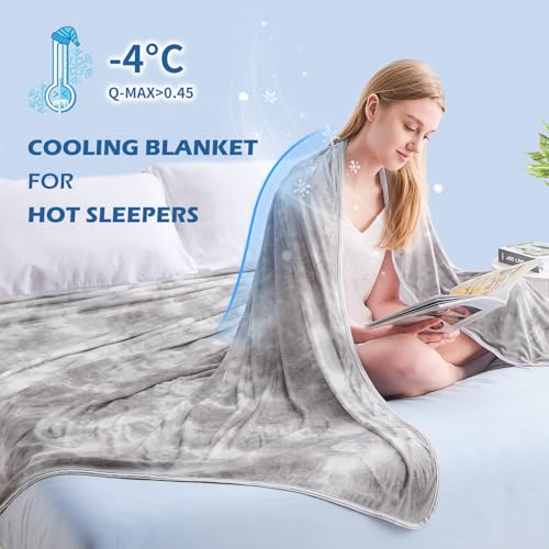 EMME Kühldecke Kühlende Decke, Arc-Chill Q-Max0.45, 127 x 177 cm, 2 in 1 Doppelseitige Dünne Sommerdecke, Leicht Atmungsaktiv Tagesdecken, Sofa Decken,Bettüberwurf Kuscheldecke,Aquarell Grau