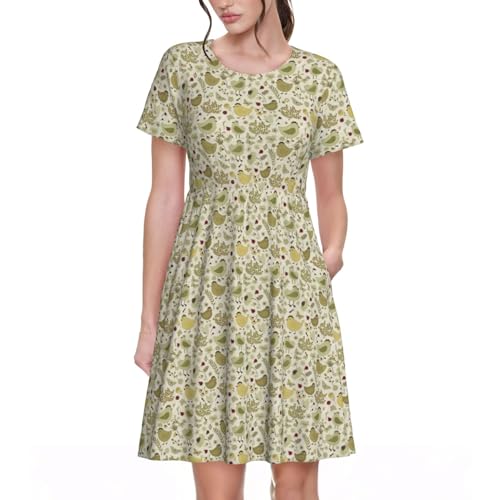 Robe d'été décontractée manches courtes contre la chaleur avec feuilles jaunes