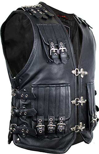 Men's Buckles Leather Vest Made of Genuine Cowhide