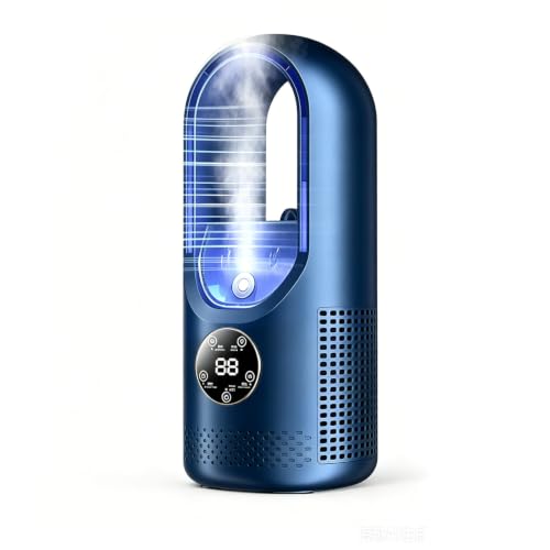 Aire acondicionado portátil, sin aspas, silencioso, enfriador de aire de 6 velocidades, mini ventilador recargable por USB, humidificación, portabilidad, ventilador de escritorio para el hogar