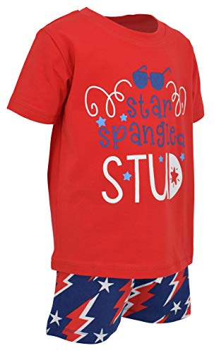 Image of Boys 2pc Shorts Set Outfit Short Sleeve Shirt with Bold Applique Print and Shorts