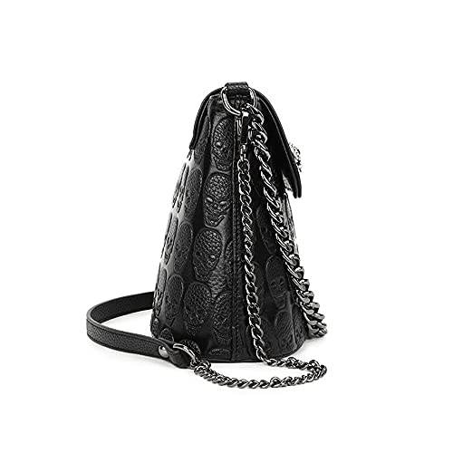 Image of YAQUNICER Women Skull Purses PU Leather Chain Handbags Satchel Hobo Shoulder Crossbady Bags with Metal Pendant-Black 3