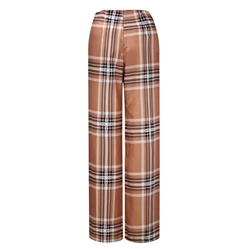 Pants For Women Fashion Plaid Print Dress Pant Elegant Slim Fit Straight Button Casual Suit Pants Pencil Trousers Brown #TOP5