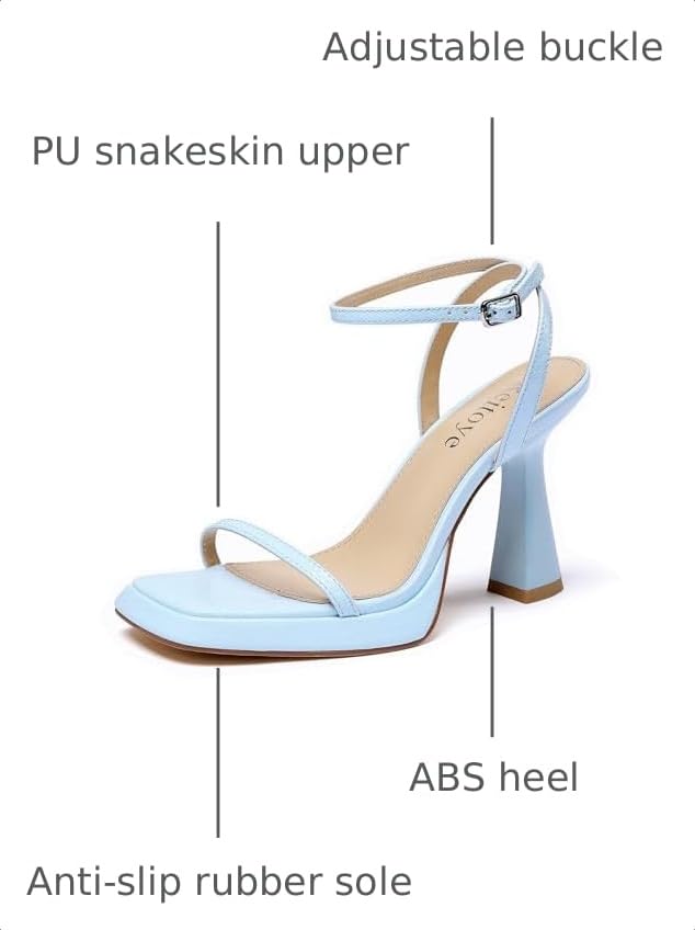 Image of Reitoye Strappy Heels for Women Platform High Chunky Heels Square Open Toe Heeled Sandals Ankle Strap Block Heels