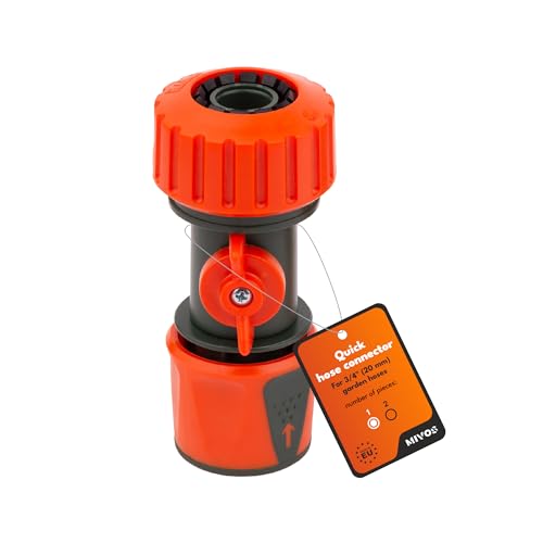 MIVOS Acoplamiento de Manguera con Válvula de Cierre para Manguera de 3/4 pulgadas (19 mm) - Conector de Manguera de Jardín de 3/4' para Regular y Bloquear el Flujo de Agua