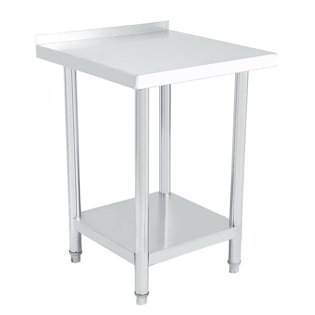 WT2424B - Mesa de trabajo de cocina con cantos ajustables para gastronomía, mesa de acero inoxidable, 60 x 60 cm, acero inoxidable