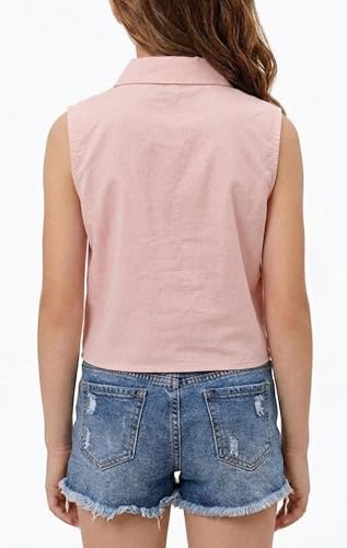 Image of Girls Fringe Shirt Sleeveless Button Down Western Cowgirl Tassel Trim Casual Blouse Shirt Top 4-13Y