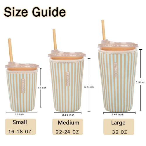 Image of Reusable Insulated Sleeve for Iced Coffee Cup, 3-Pack Coffee Neoprene Drink Sleeve for Cold & Hot Drinks, Beverage Holder for Iced Coffee (Yellow Stripes)