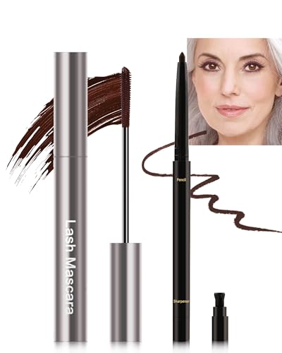 Brown Mascara & Eyeliner Set for Older Women 60 Plus, Tube Mascara Volume and Length, Cream
