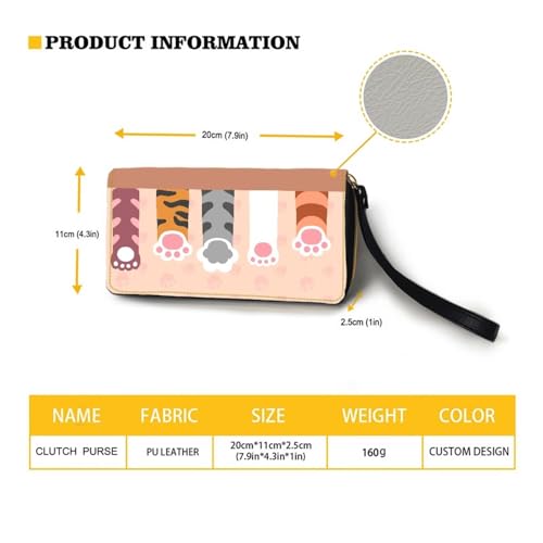 Women's Zip Around Wallet Cartoon Cat Paw Print Wristlet PU Leather Waterproof Durable Clutch Wallet Large Capacity Credit Card Holder Travel Business Dating Coin,Cash Pocket3