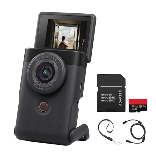 Canon PowerShot V10 VlogJ ? X^hA}CNAtbvXN[tRpNg4K VlogJ (ubN) (5947C002) + V_[obO + 64GB [J[h