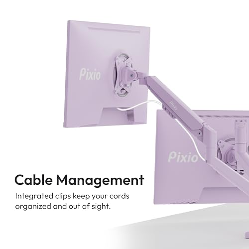 Image of Pixio PS1D Wave Purple Dual Monitor Arm Stand Desk Mount - Fits up to 32 inches Monitors and up to 19.8lbs. VESA Compatibility and Integrated Cable Management