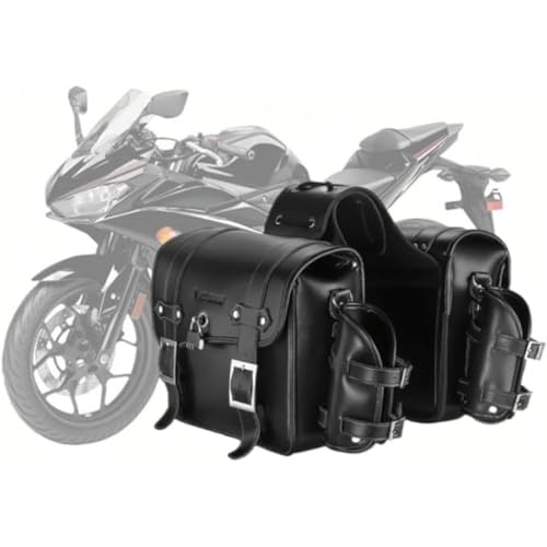 Quirix バイク サイドバッグ 防水 サイドバック 用 レトロ ダブル 大容量8+8L 左右セット 本革収納 大容量レザー収納 貴重品用パスワードロック付きトラベルアクセサリーボックス (A)