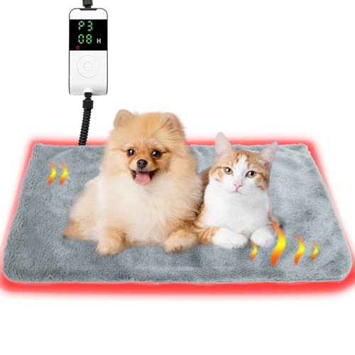 Sazuik ペット用ホットカーペット 8段階温度調整 7段階タイマー 犬 猫 ヒーター 45*70cm 猫用こたつ ペットヒーター 小動物 寒さ対策 記憶機能 ペット 電気マット PSE認証済み 恒温 噛み付き防止 洗える 扱説明書付き-グレー,L