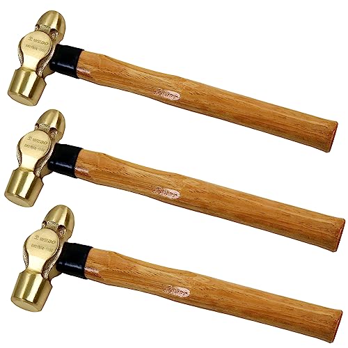 Image of WEDO 3PCS Brass Ball Peen Hammer Set, 8 oz + 12 oz + 16 oz(1 /2lb+3 /4lb+1lb), Brass Ball Pein Hammer Set with Wooden Handle, Die-Forged, Corrosion Resistant, DIN Standard