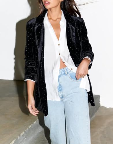 Velvet Blazer Diamonds Jacket for Women Long Sleeve Lapel Work Office Jacket Elegant Open Front Business Outfits2