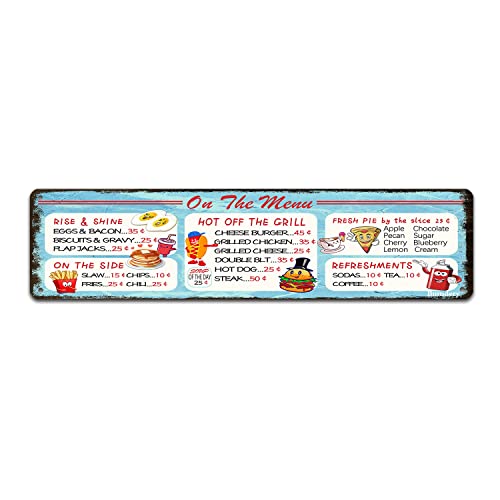 Bnmdery Targa in metallo con scritta "On The Menu", decorazione rustica, retrò, per casa, cucina, bar, ristorante, caffetteria, club, decorazione da parete, stile vintage, 40,6 x 10,2 cm