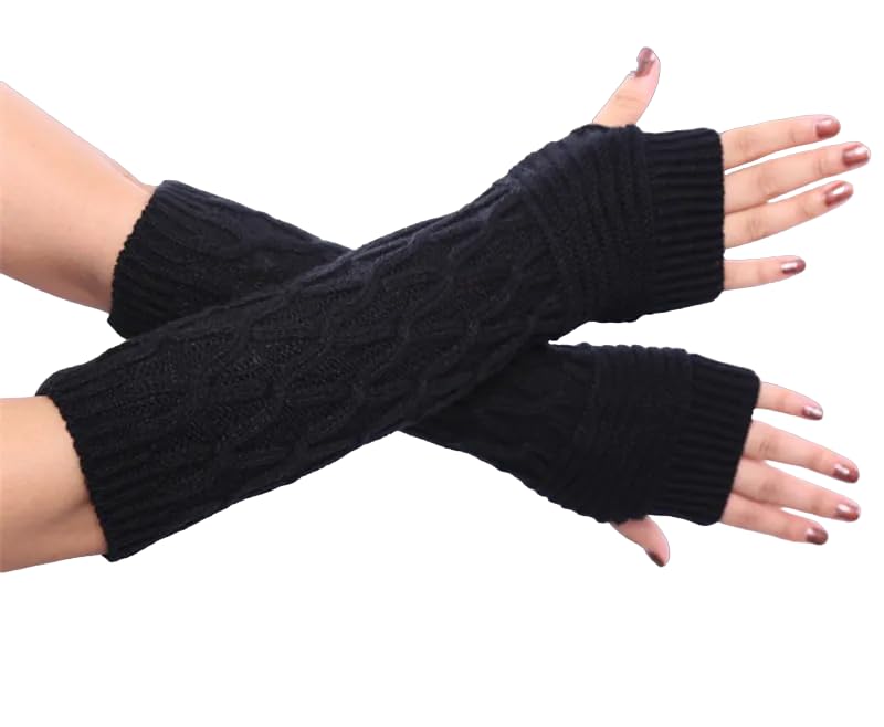 Women Winter Warm Knit Fingerless Gloves With Thumbhole - Long Arm Warmers Sleeve for Cool Evening Party-image-38