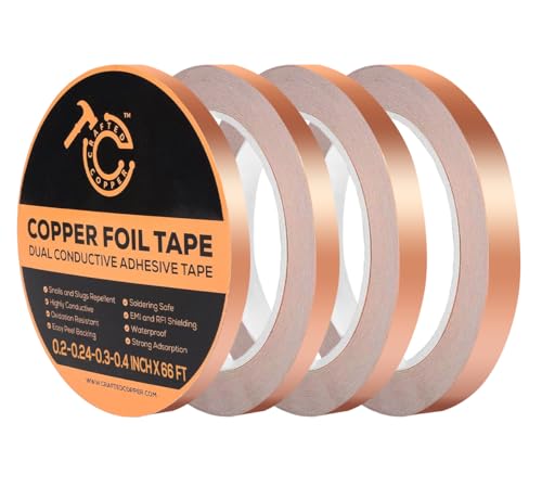 Conductive Pure Copper Tape Double Sided Adhesive Copper Foil Tape for Stained Glass, Guitars, EMI Shielding, Electric Connections, Repairs, Grounding, Crafts (4, 0.2/0.24/0.3/0.4INCH*66FT)