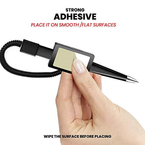 12 Pack Of 5" Secure Counter Pens, Black With Plastic Secure Cord Attached To Adhesive Back Base Pen Holder, Reception Pen Includes 12 Refills For Home Workplace School Office #TOP2