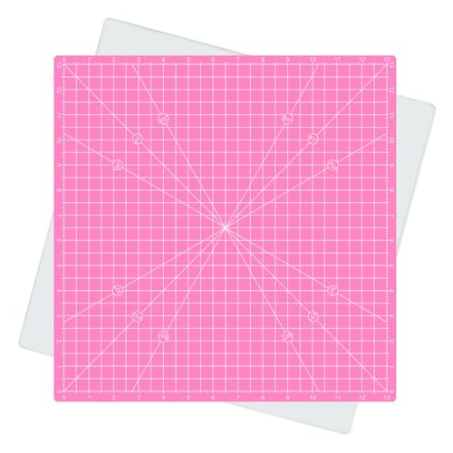 AMASEWART Rotating Self Healing Cutting Mat 14x14 (13 Grid) Square Sewing Cutting Mat Board Perfect for Fabric Quilting & Art Projects Pink