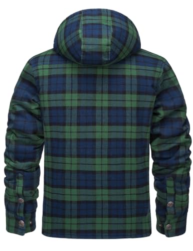 Image of MAGNIVIT Men's Flannel Jacket Plaid Fleece Button Hoodie Jackets Shirt | pure cutton,5 pocket,adjustable drawstring hood,casual,work,outdoor