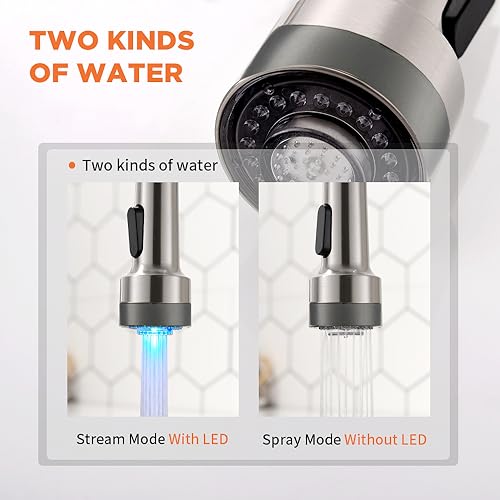 image for OWOFAN LED Light Kitchen Faucet with Pull Down Sprayer Sus304 Stainles
