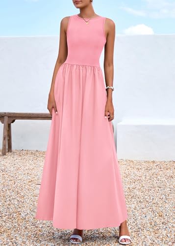 Image of KIRUNDO Summe Sleeveless Maxi Dresses for Women 2026 Spring Wedding Guest A Line Tank Elegant Flowy Beach Long Sundress