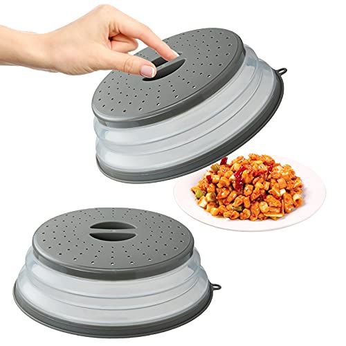 Olymajy 2Pcs Klappbare Mikrowellenabdeckung mit Sieb Anti-Sputtering Mikrowelle Platte für Mikrowellenteller, verhindert Spritzen, auch als Gemüse Obstfilterkorb, BPA-frei Cover