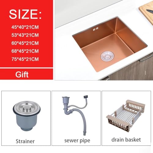 Fregadero de Cocina Moderno de Acero Inoxidable Rose d para instalación bajo encimera, de un Solo Seno, fácil de Instalar, Resistente a arañazos y Manchas para cocinas Elegantes.