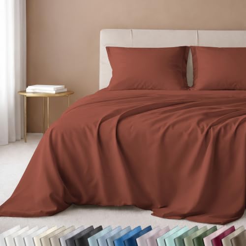 Image of California Design Den 100% Cotton Deep Pocket Queen Sheets Set - Luxury 600 Thread Count, Cotton Sateen Sheets Queen, Deep Pockets, Soft and Durable Bedding - Rust