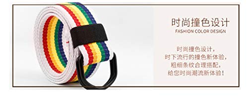Andongnywell Men And Women Canvas Belt Double With D-Ring Buckle Web Belts Waist Strap Waist Cinch Waistband (Black C,One Size) #TOP3
