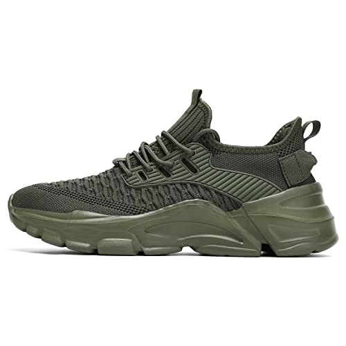 Srenket Men's Running Shoes Non Slip Shoes Breathable Lightweight Fashion Sneakers Slip Resistant Athletic Sports Walking Gym Work Shoes ArmyGreen by Srenket - Used condition - Image 3