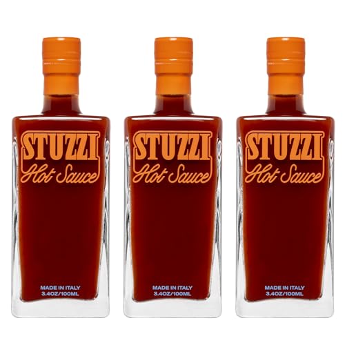 Image of Stuzzi Premium Italian Hot Sauce, Medium Heat, 3.4 oz Glass Bottle, 3 Pack | Small-Batch Craft Hot Sauce, Only 3 Ingredients, Italian Pepper Sauce, Gluten Free Condiment, Vegan, No Preservatives