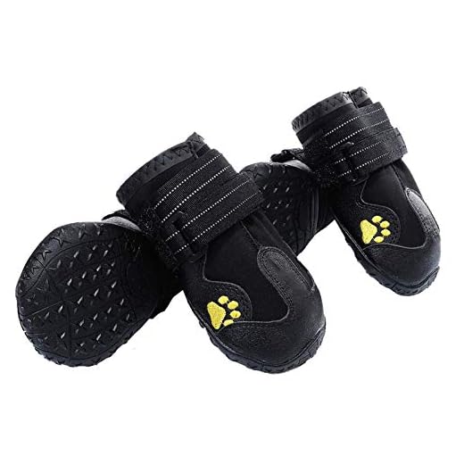 PG.KINWANG Dog Boots Waterproof Dog Shoes for Medium to Large Dogs with Reflective Velcro Rugged Anti-Slip Sole Pet Paw Protectors Labrador Husky Black 4 Pcs (Size 7: 3.1''x2.7'')