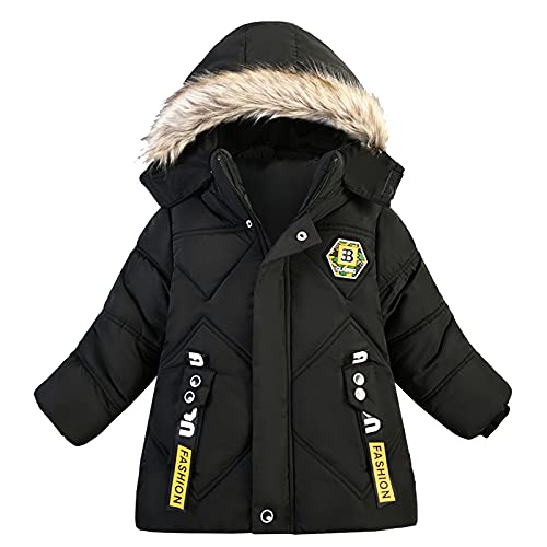 BILIKEYU Jacket Children Clothes Hooded Boy Fashion Coat Winter Warm Kids Coat Jacket Boys Coat&jacket Winter (Black, 2-3 Years)