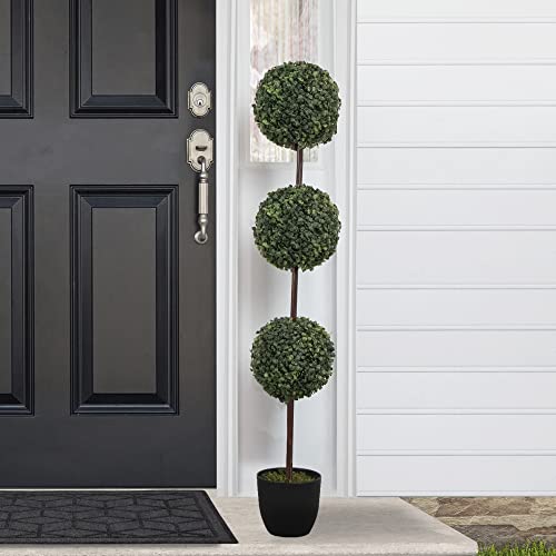 Northlight Artificial Two-Tone Boxwood Triple Ball Topiary Tree with Round Pot Unlit, 4', Green