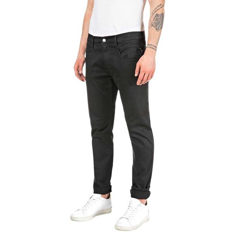 REPLAY Herren Jeans Anbass Slim-Fit Hyperflex Colour X-Lite mit Stretch, Schwarz (Black 040-2), 33W / 30L