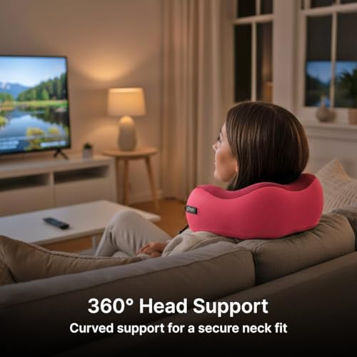 Image of pTron Ergova S4 Travel Neck Pillow, Hi-Per Memory Foam, Lightweight Neck Support Pillow, Ideal for Flight, Car & Travel Comfort, Carry Zip Pouch (Maroon)