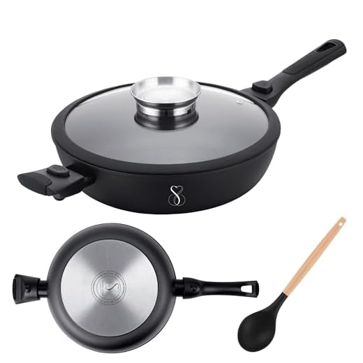 Stone&Stone Padella 28cm alta 7,5 cm a induzione estremamente antiaderente e antigraffio | alluminio acciaio e rivestimento tedesco | padelle chef professionale | coperchio in vetro (28CM ALTA)